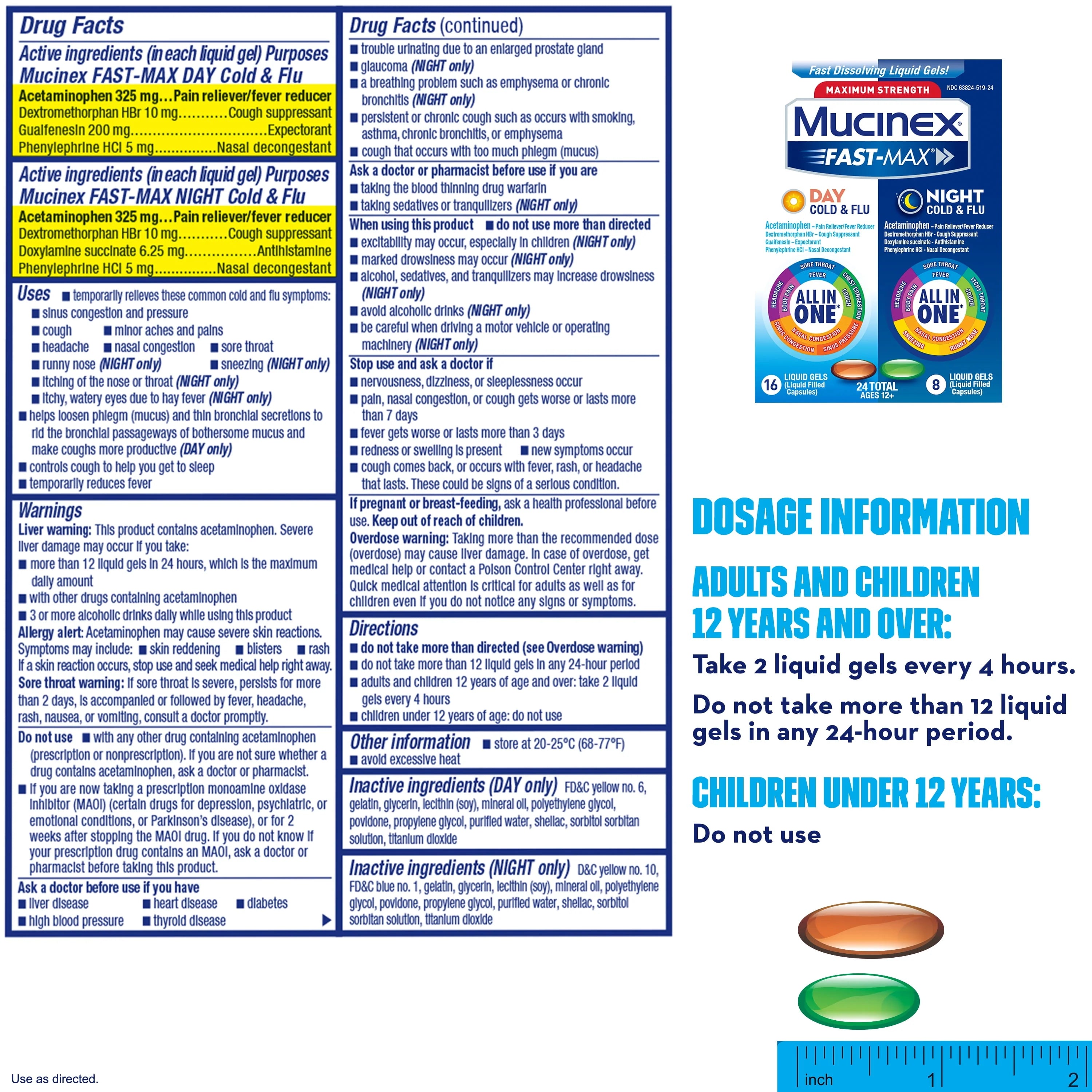 Mucinex All in One Fast Max Cold and Flu Medicine, Day & Night Combo Pack Liquid Gels F91258