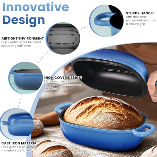 Cast Iron Dutch Bread Oven with Lid for Sourdough Baking, 2.5QT, Blue Oval C117511