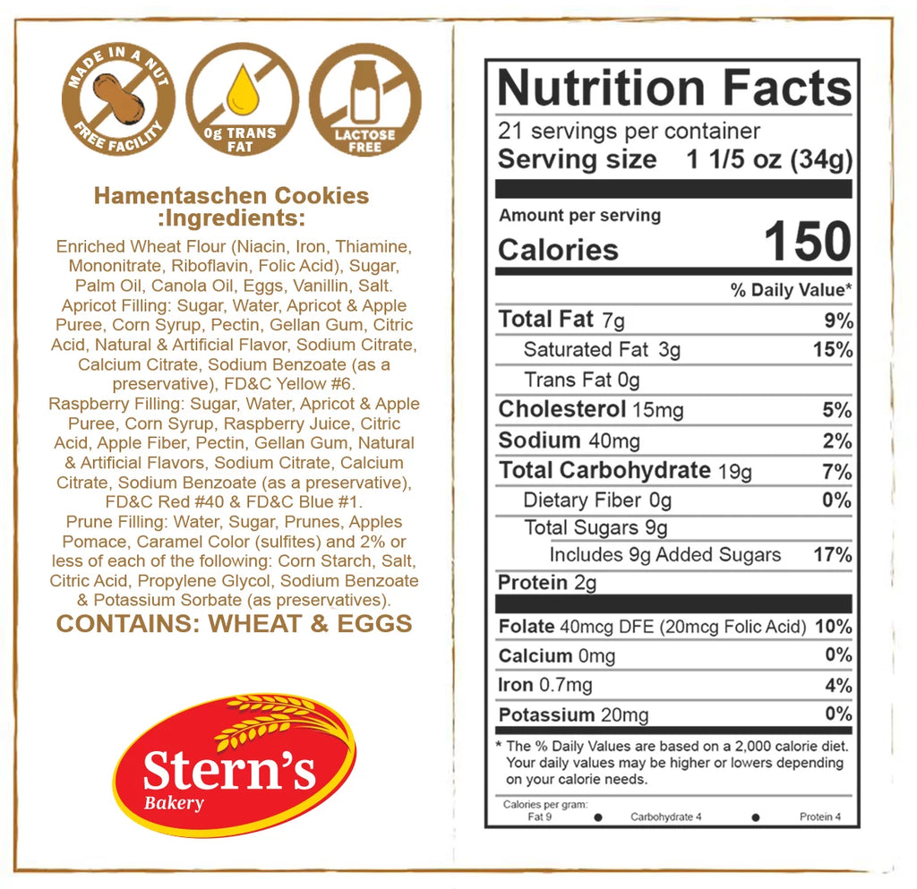 Stern's Bakery Hamentaschen Cookies, Apricot Raspberry & Prune Filling, Dairy & Nut Free, 21 oz R915315