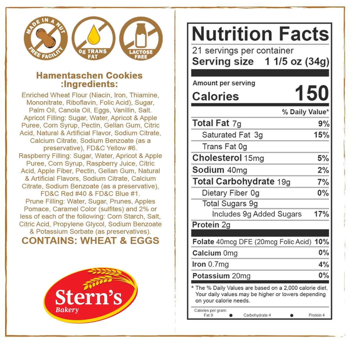 Stern's Bakery Hamentaschen Cookies, Apricot Raspberry & Prune Filling, Dairy & Nut Free, 21 oz R915315