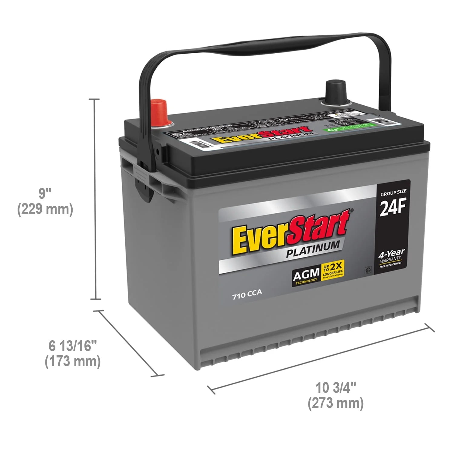 EverStart Platinum AGM Automotive Battery Group Size 24F 12V 750 CCA R371645