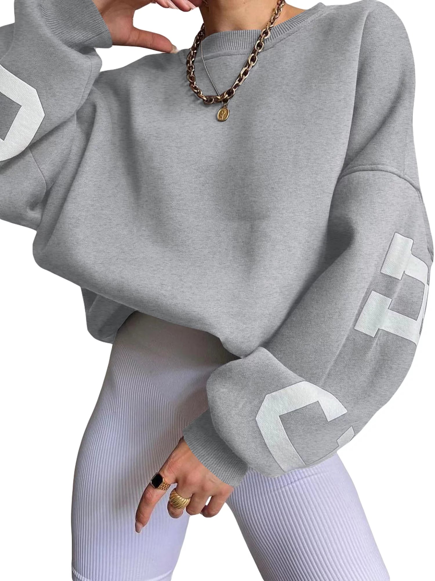 wybzd Women Y2K Oversize Chicago Letter Graphic Sweatshirt I74253