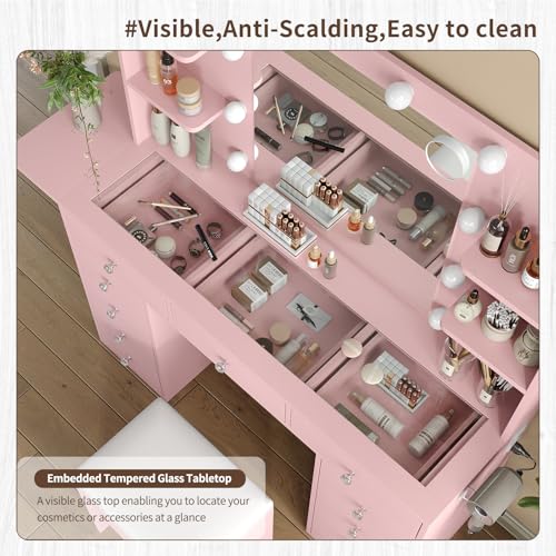 55" Vanity Desk with Charging Station and Lighted Mirror, Black Z765