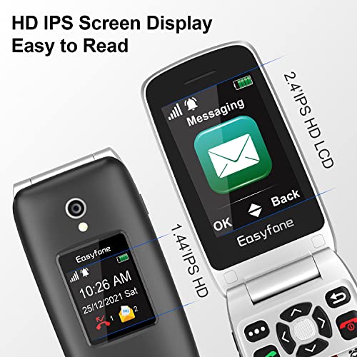 Easyfone Prime-A1 Pro 4G Flip Cell Phone for Seniors with SOS Button and Charging Dock P72360
