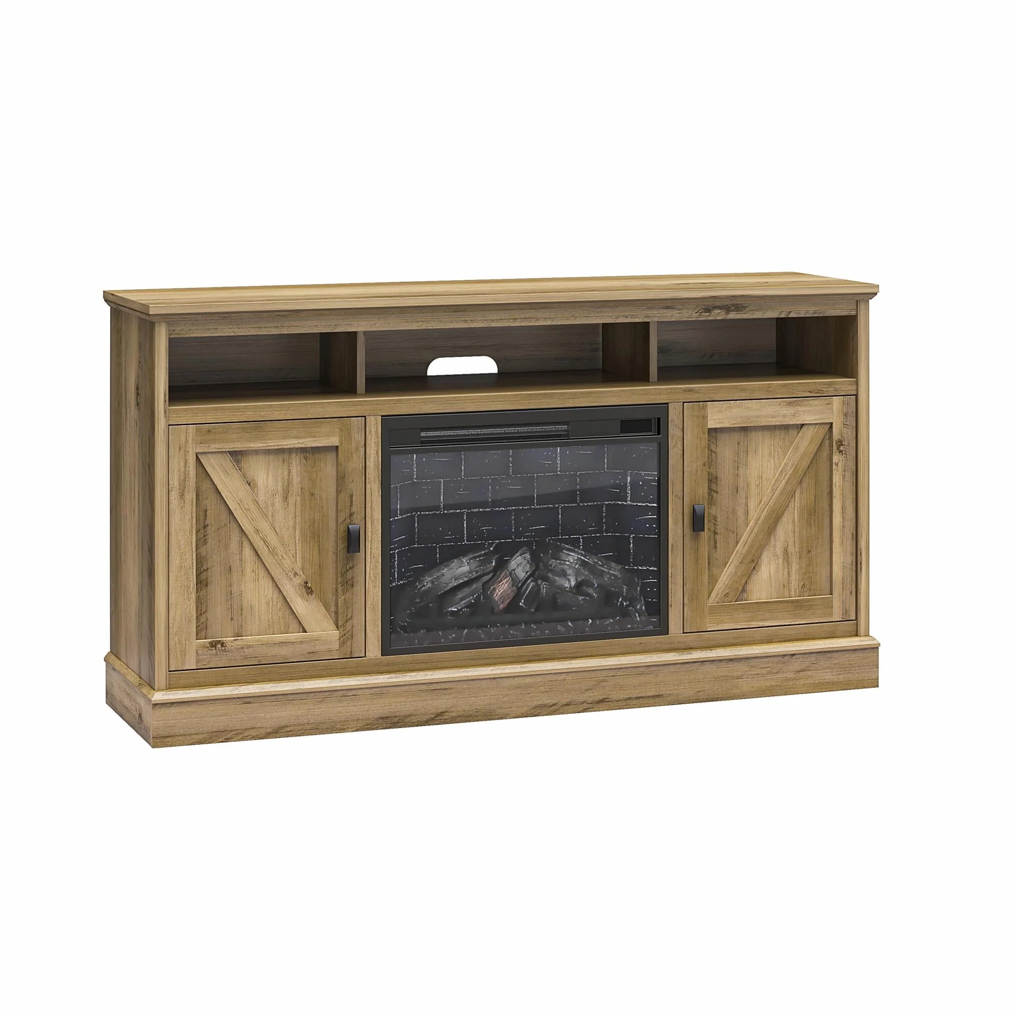 Ameriwood Home Ashton Lane Electric Fireplace TV Stand for TVs up to 65, Black Oak D206311