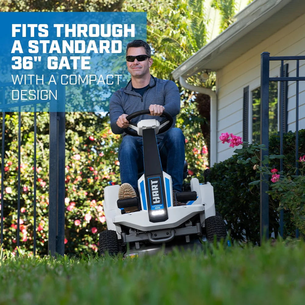 HART 80-Volt 30-inch Lithium-Ion Riding Lawn Mower Kit with Super Charger D621388