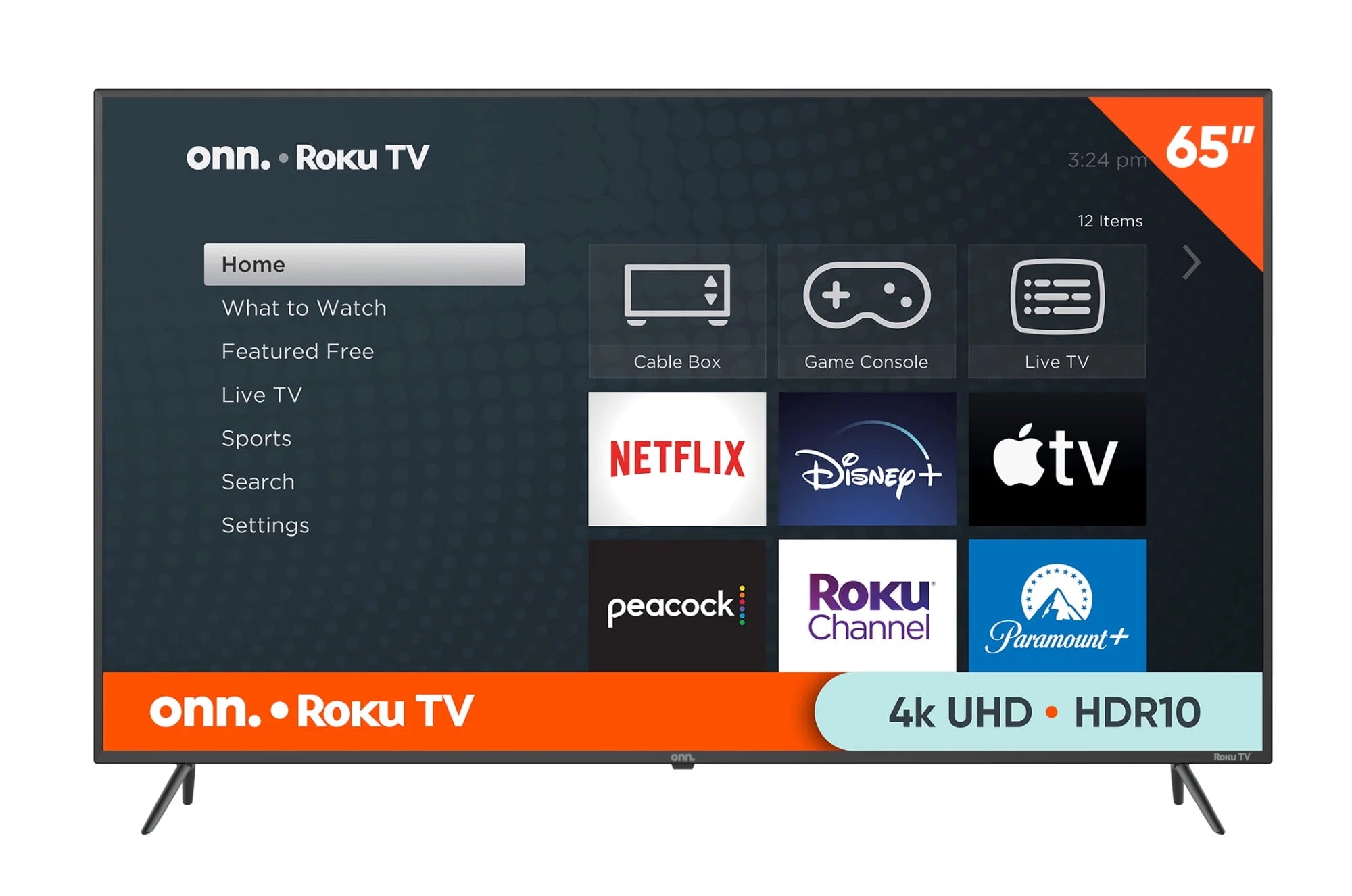 onn. 65” Class 4K UHD (2160P) LED Roku Smart Television HDR (100012587)