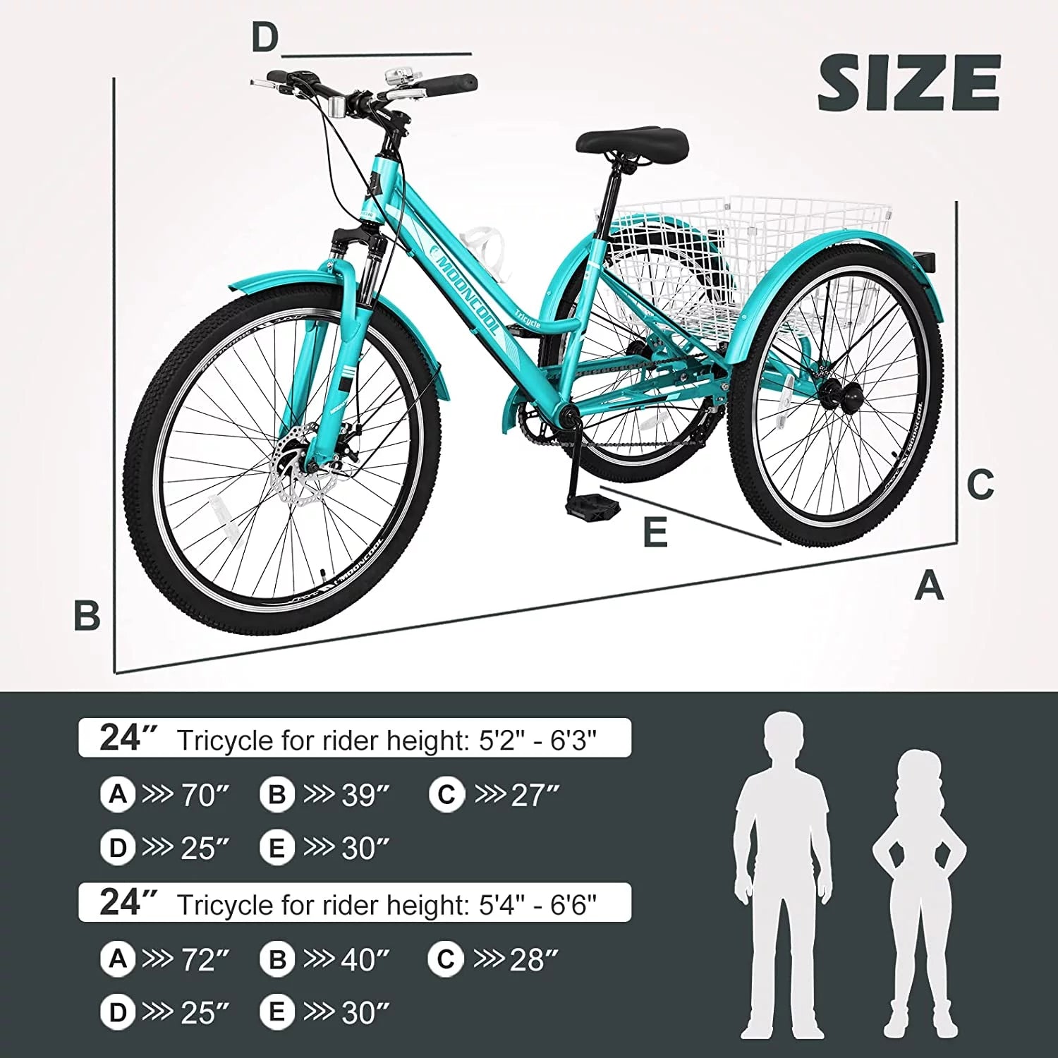 Slsy Mountain Tricycle for Adults, 7 Speed Three Wheel Bike with Cargo Basket I576