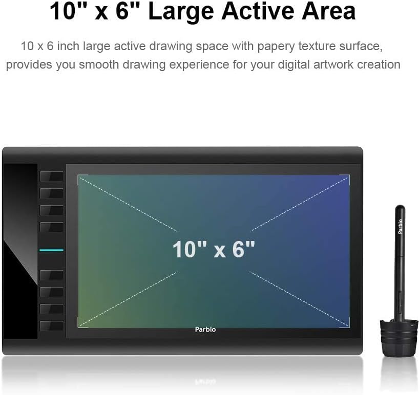 Parblo A610 V2 Graphic Drawing Tablet 10 x 6 inch with 8 Hot Keys, Battery-Free Stylus, 8192 Pressure, 2 Pack Z241232