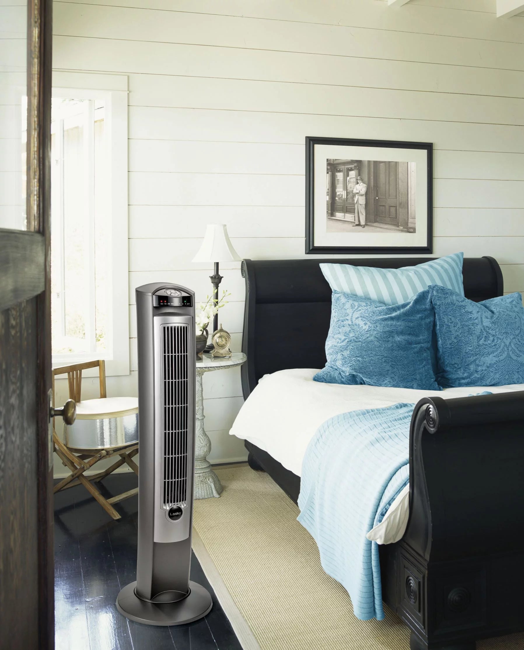 Lasko 42 Wind Curve Tower Fan with Ionizer and Remote, Gray/Woodgrain C6204