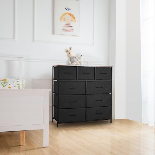 9 Drawer Dresser for Bedroom, Charcoal Black Fabric Storage Chest K84969