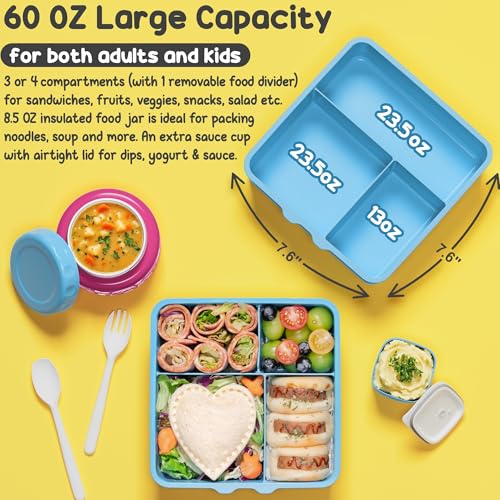Fimibuke Bento Box for Kids with Thermos, 3-4 Compartment, Leakproof, BPA-Free L195