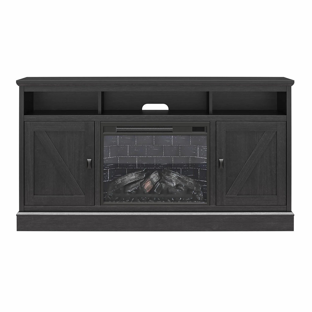 Ameriwood Home Ashton Lane Electric Fireplace TV Stand for TVs up to 65, Black Oak D206311