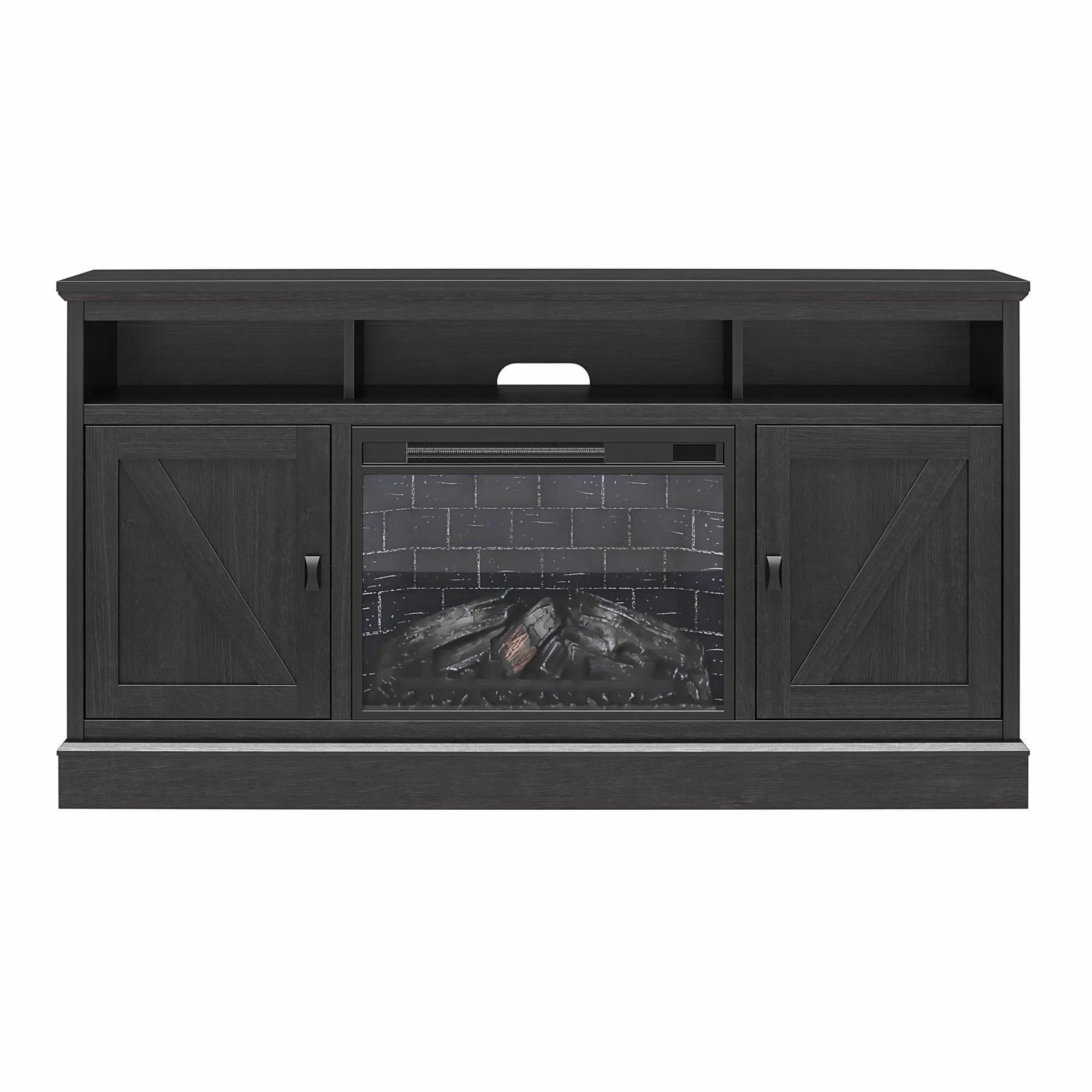 Ameriwood Home Ashton Lane Electric Fireplace TV Stand for TVs up to 65, Black Oak D206311