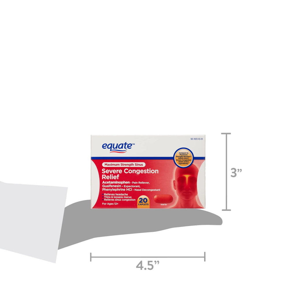 Equate Maximum Strength Sinus Congestion Relief Caplets, 20 Count D5781