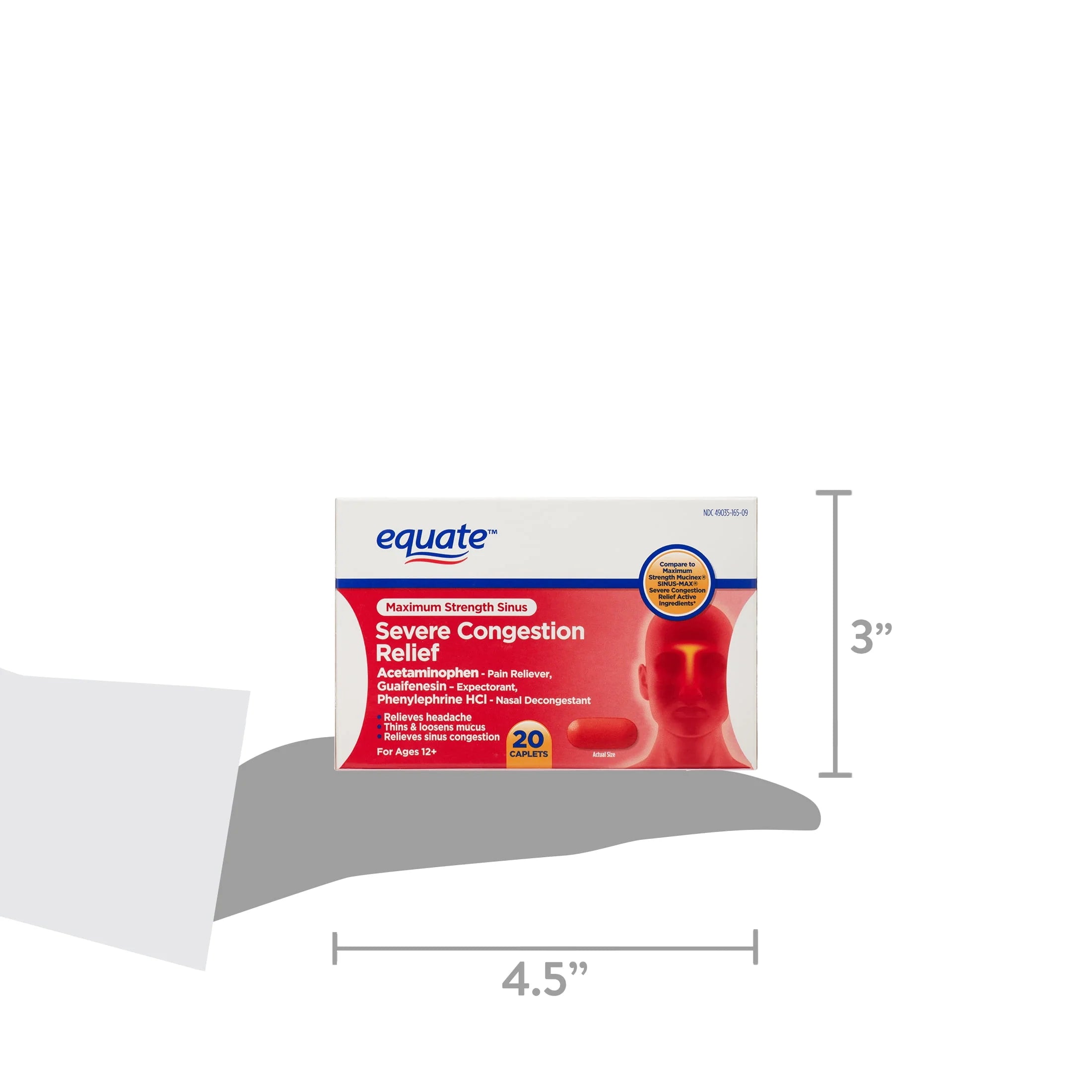 Equate Maximum Strength Sinus Congestion Relief Caplets, 20 Count D5781