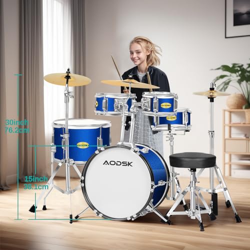 AODSK 5-Piece Kid Drum Set with Cymbal, Hi-Hat & Pedal, Black V3743
