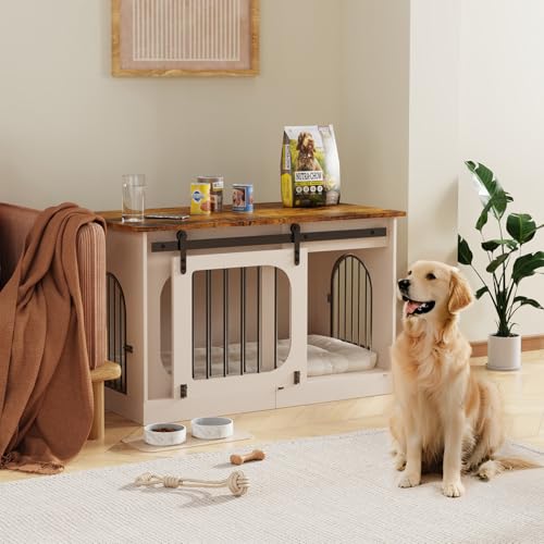 XL Dog Kennel Furniture with Cushion, White Wooden Indoor Pet House S645289