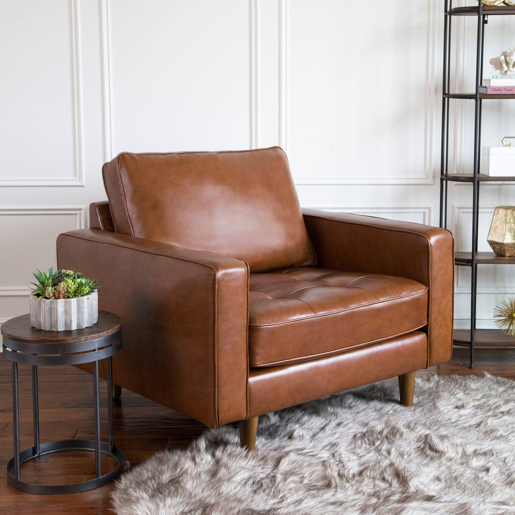 Abbyson Holloway Mid-Century Modern Top-Grain Leather Armchair Camel U229789