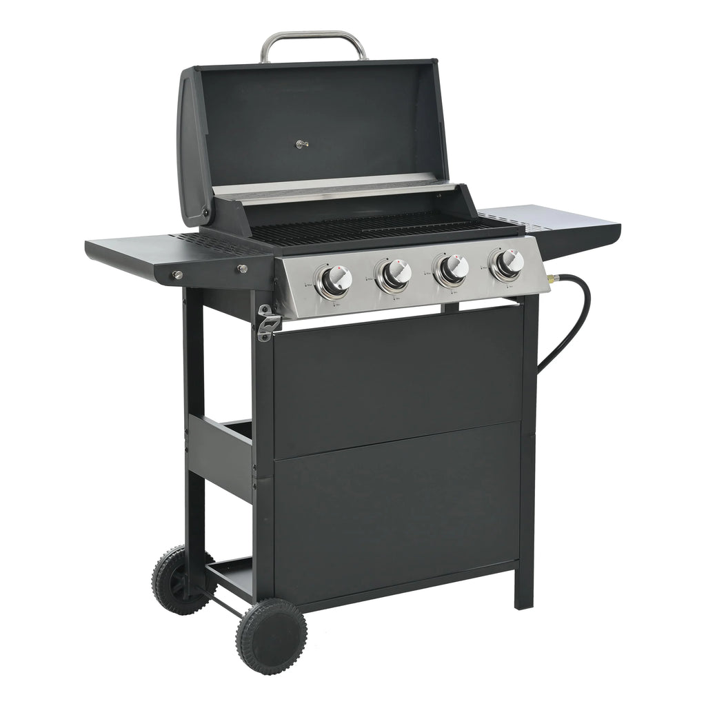 Stainless Steel 4-Burner Gas Grill with 34,200 BTU, Piezoelectric Ignition, and Porcelain-Enamel Cooking Grates