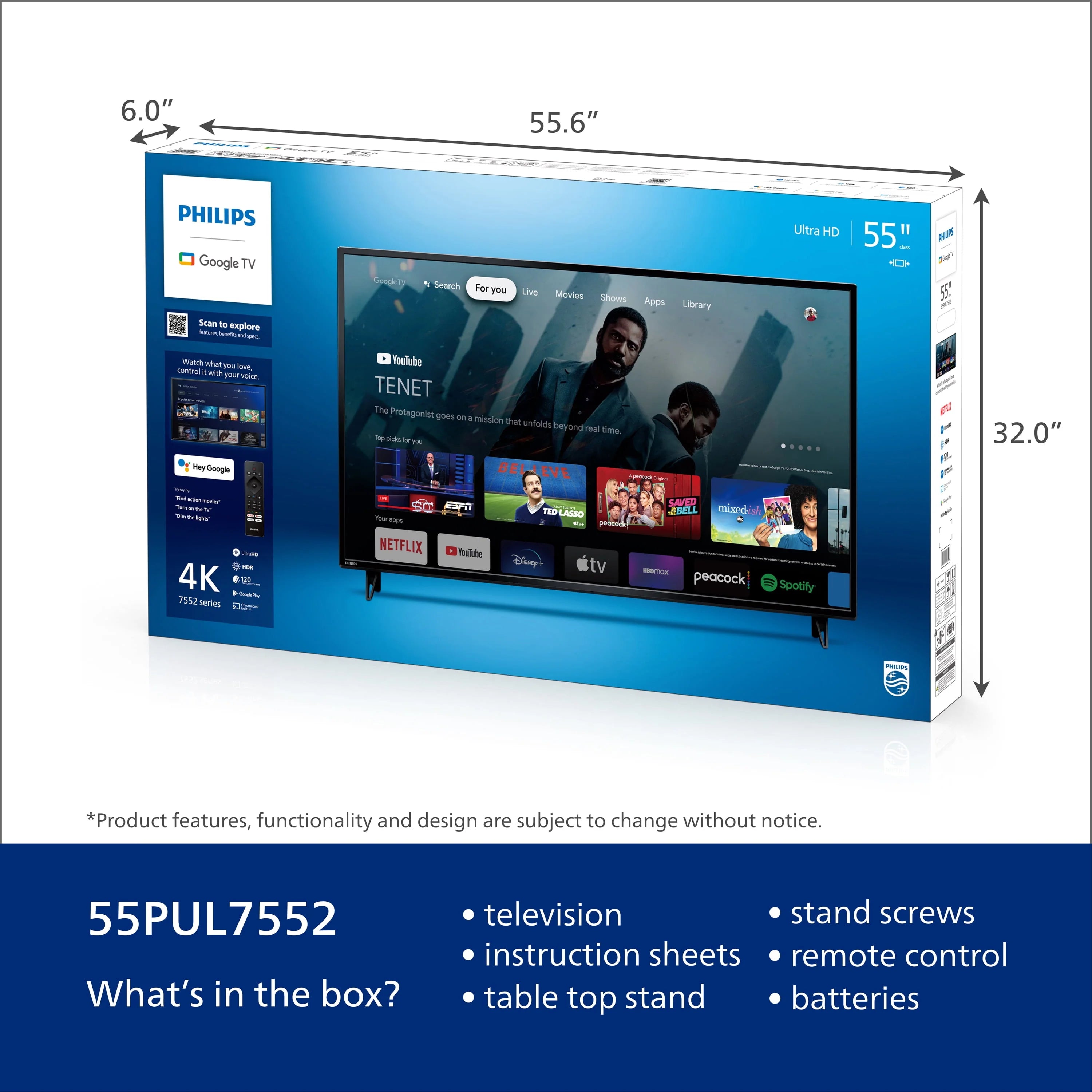 Philips 55" 4K Ultra HD Google Smart LED TV S282