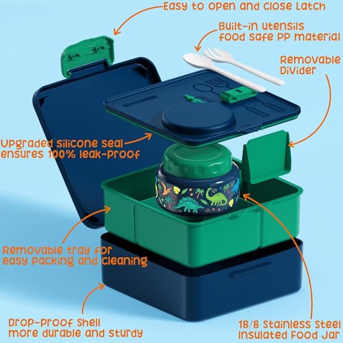Fimibuke Bento Box for Kids with Thermos, 3-4 Compartment, Leakproof, BPA-Free L195
