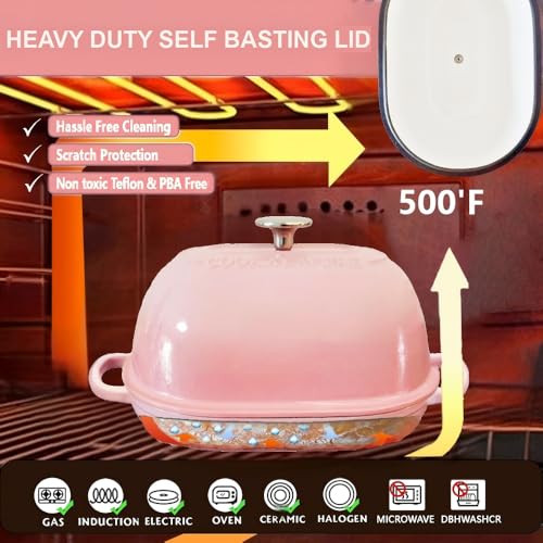 Cast Iron Dutch Oven 6 QT Bread Pan with Lid, Pink J511269