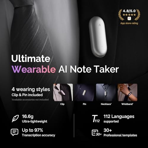 PLAUD NotePin AI Voice Recorder, 64GB, Lunar Silver R2605