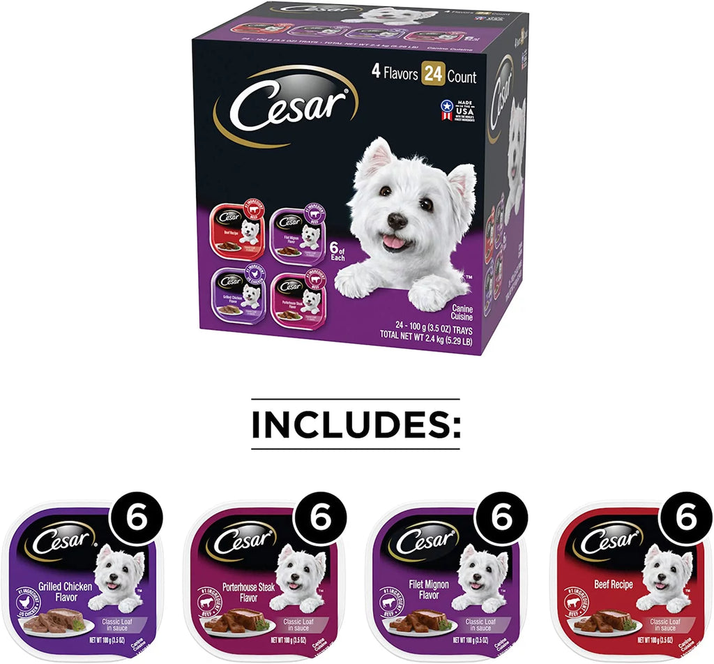CESAR Soft Wet Dog Food Classic Loaf Variety Pack, 24 Trays J928490