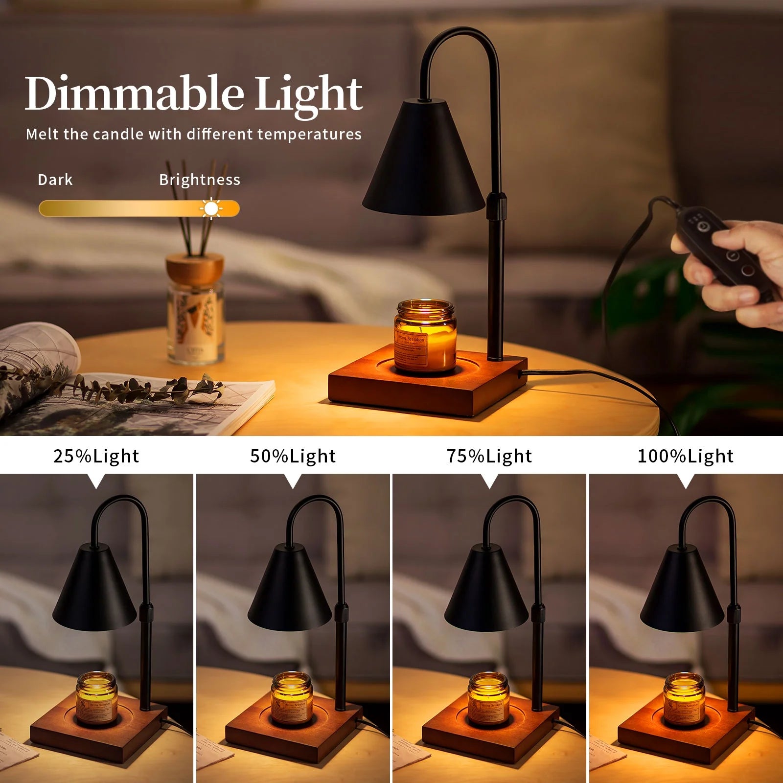 Sziqiqi Candle Wax Warmer Lamp with Timer, Dimmable Light, 2 Bulbs, Black Walnut G296325