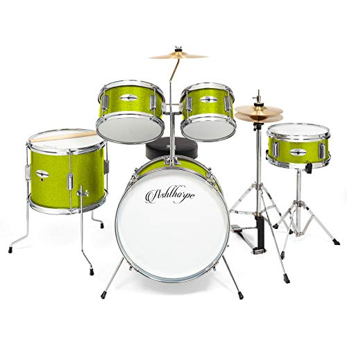 Ashthorpe 5-Piece Junior Drum Set with Brass Cymbals and Adjustable Throne L91179