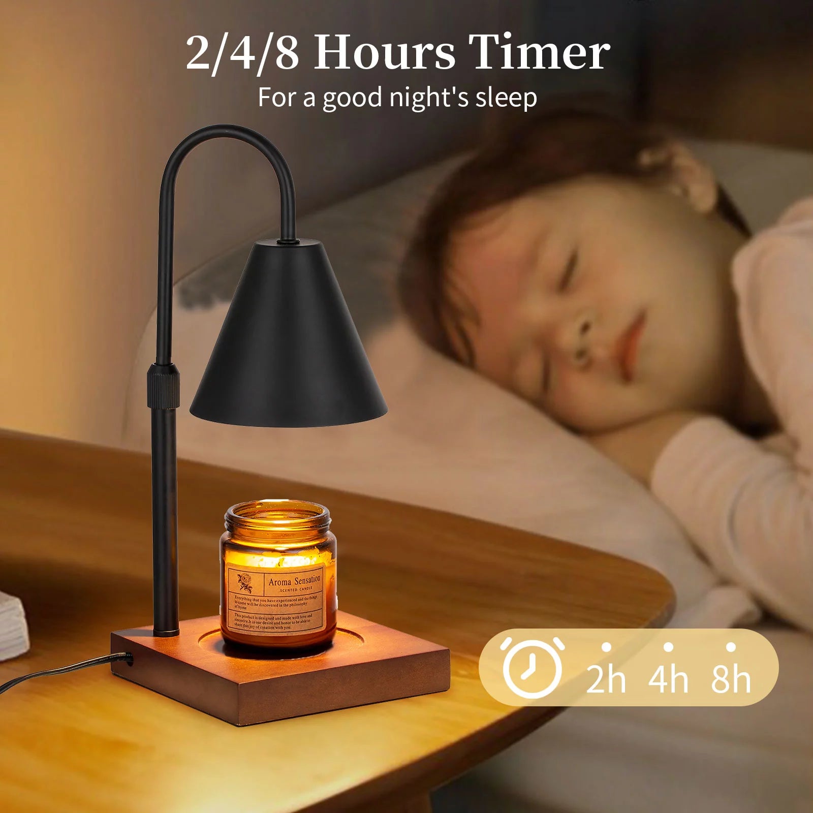 Sziqiqi Candle Wax Warmer Lamp with Timer, Dimmable Light, 2 Bulbs, Black Walnut G296325