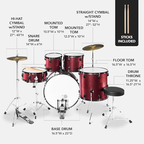 Best Choice Products 5-Piece Full Size Adult Drum Set with Cymbal Stands, Stool, Pedal, Sticks - Dark Blue Sparkle D34023