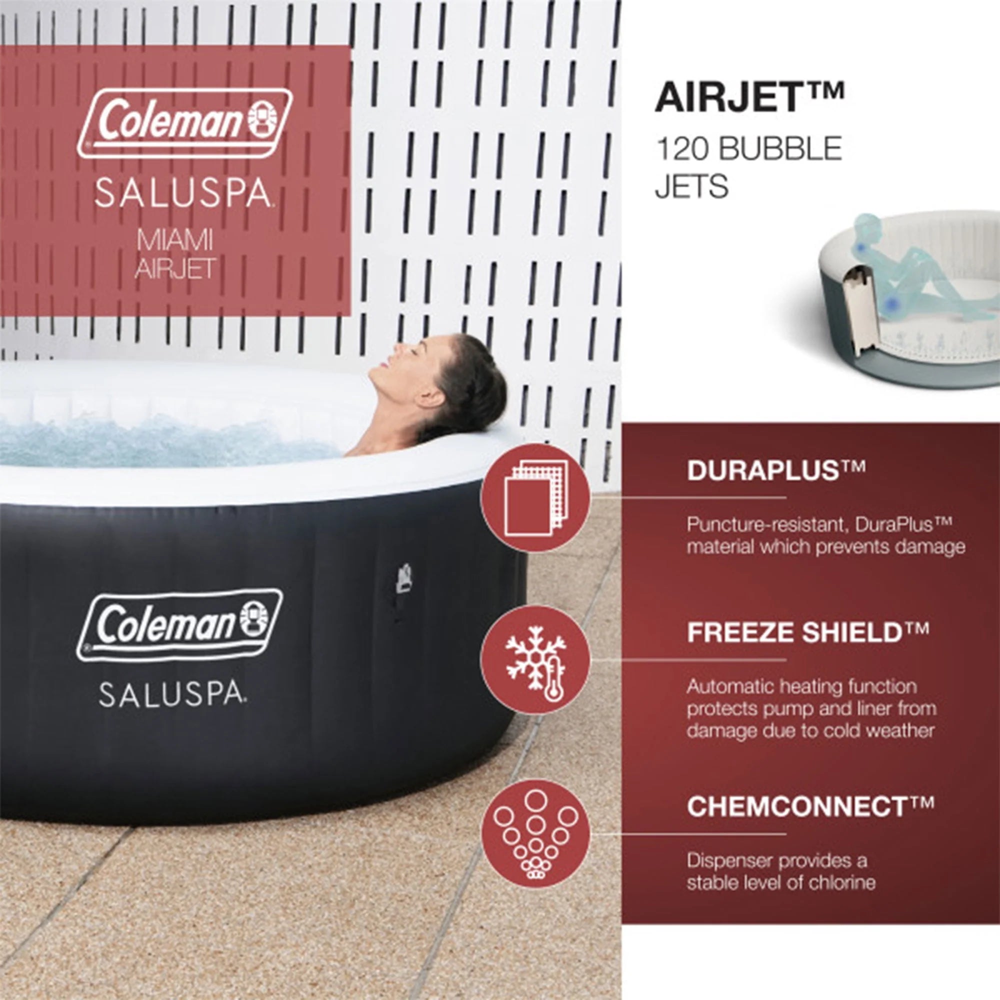 Coleman SaluSpa AirJet Inflatable Round Hot Tub, 60 Jets, Black D46266