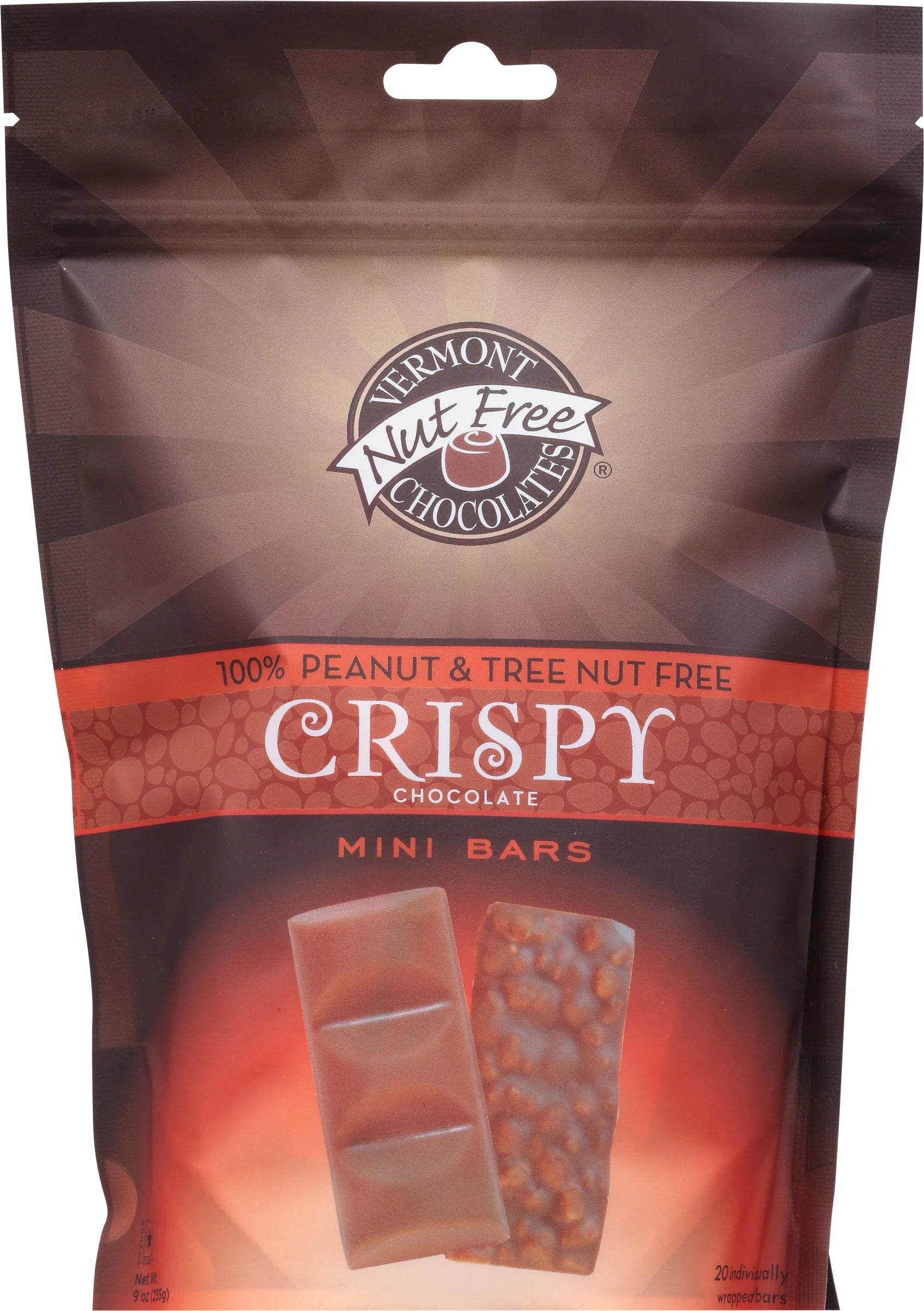 Vermont Nut Free Chocolates Mini Crispy Chocolate Bars 20 Count C945