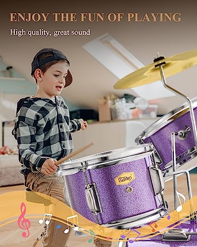 Eastar 3-Piece Kids Drum Kit for Beginners, 14 Inch, Metallic Sky Blue Y27429