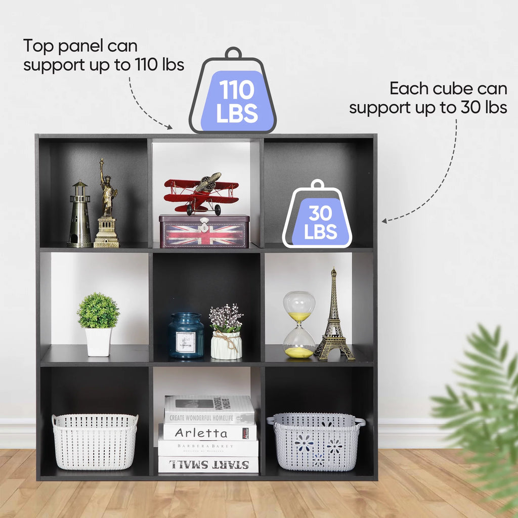 HomGarden 3-Tier 9 Cube Storage Organizer Wood Bookcase Cabinet Black A19933