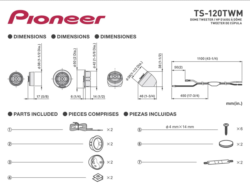 Pioneer TS-120TWM A-Series Polyimide Dome Tweeters 100W RMS D508977