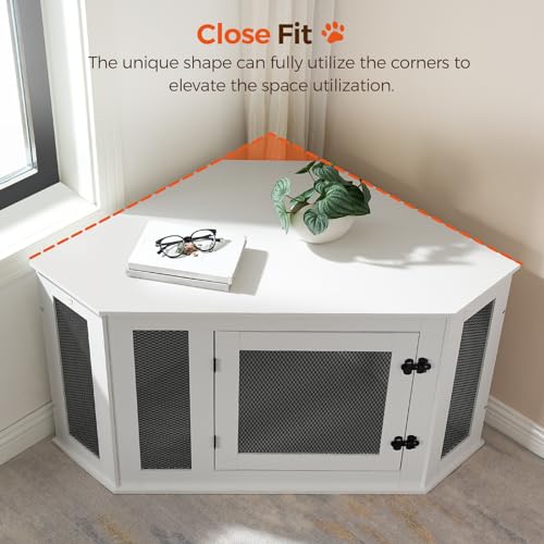 Corner Dog Crate Furniture Wooden Kennel End Table for Small Medium Dogs Greige and Black V3428