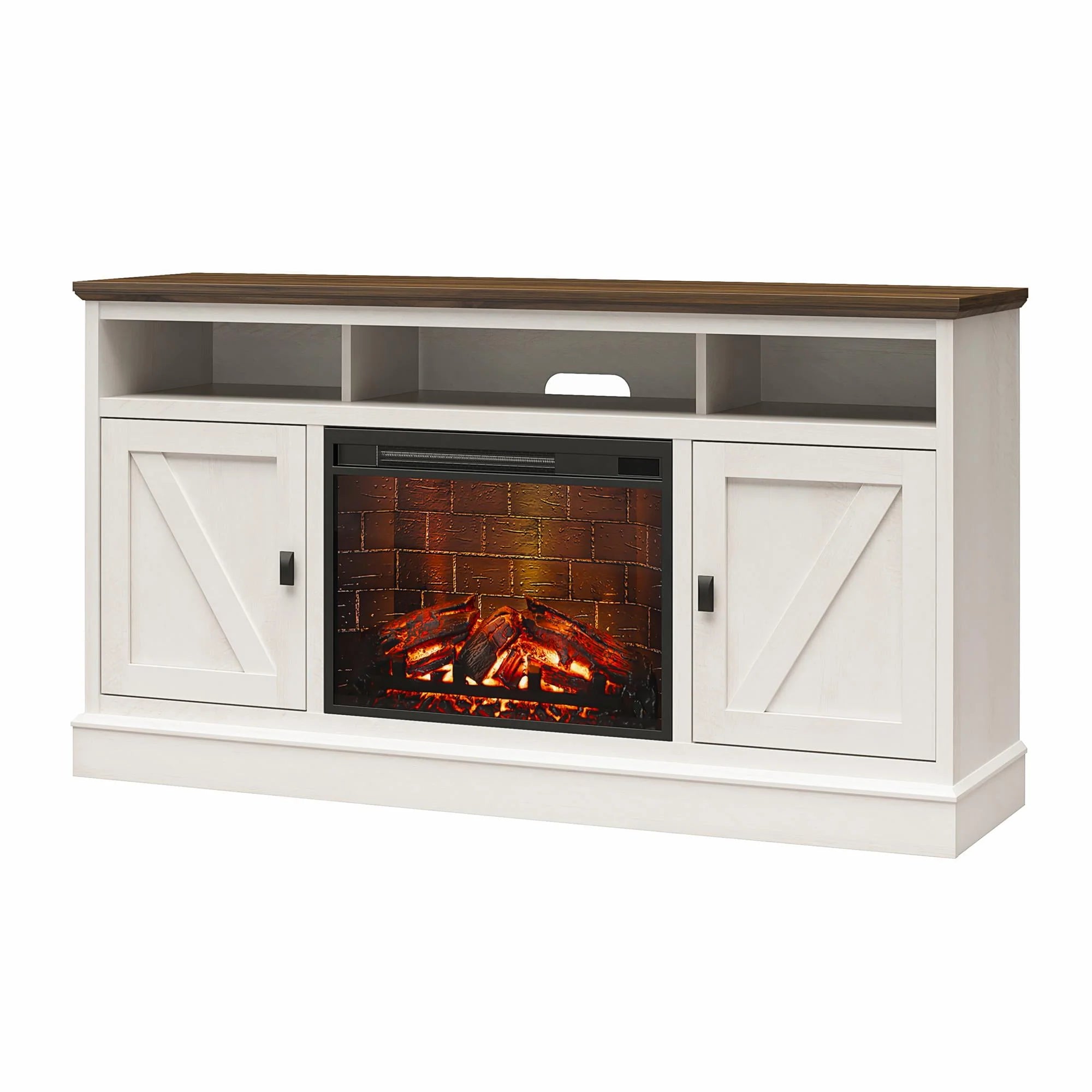 Ameriwood Home Ashton Lane Electric Fireplace TV Stand for TVs up to 65, Black Oak D206311