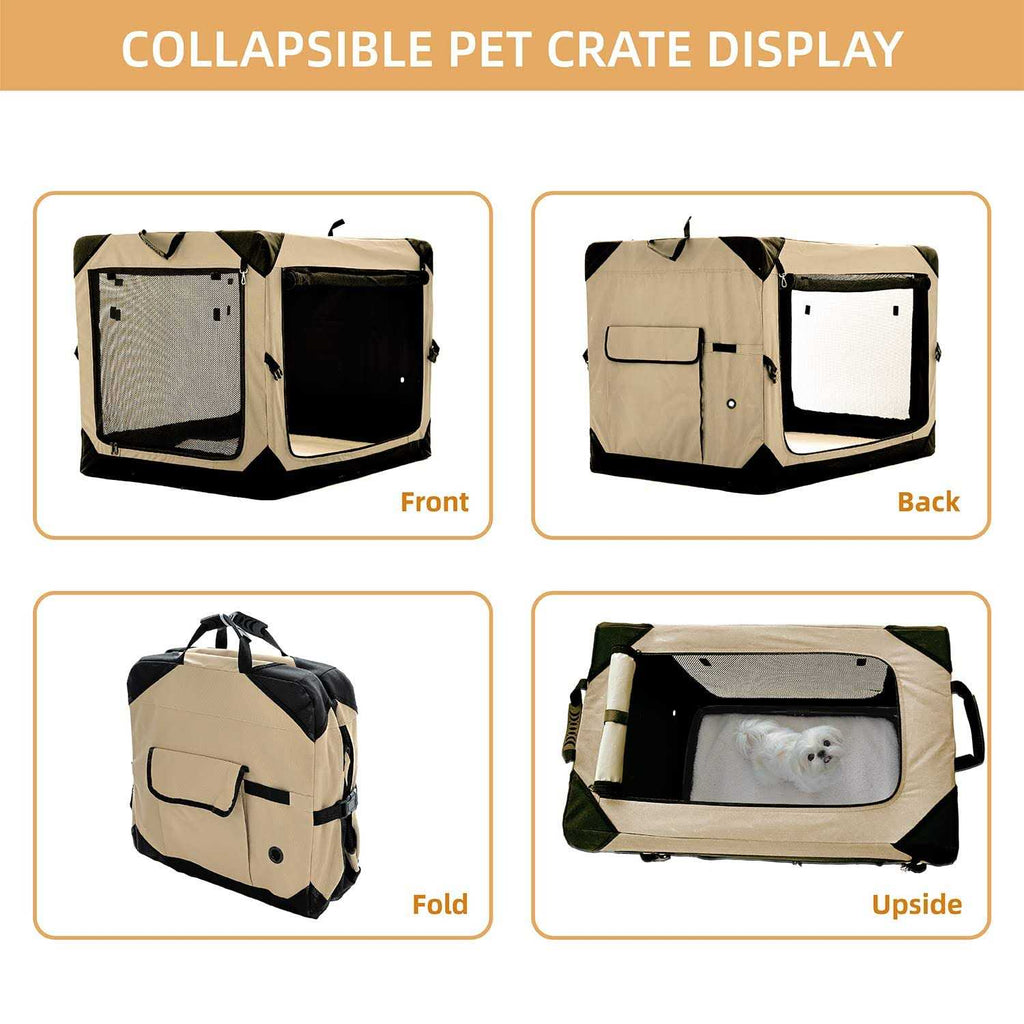 Pettycare Collapsible Dog Crate 4-Door Foldable Soft Kennel with Chew Proof Mesh G707