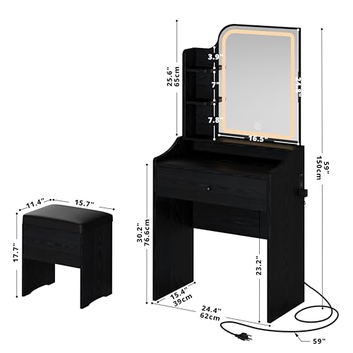 LIKIMIO Small Makeup Vanity Desk with Mirror and Lights, White S9485