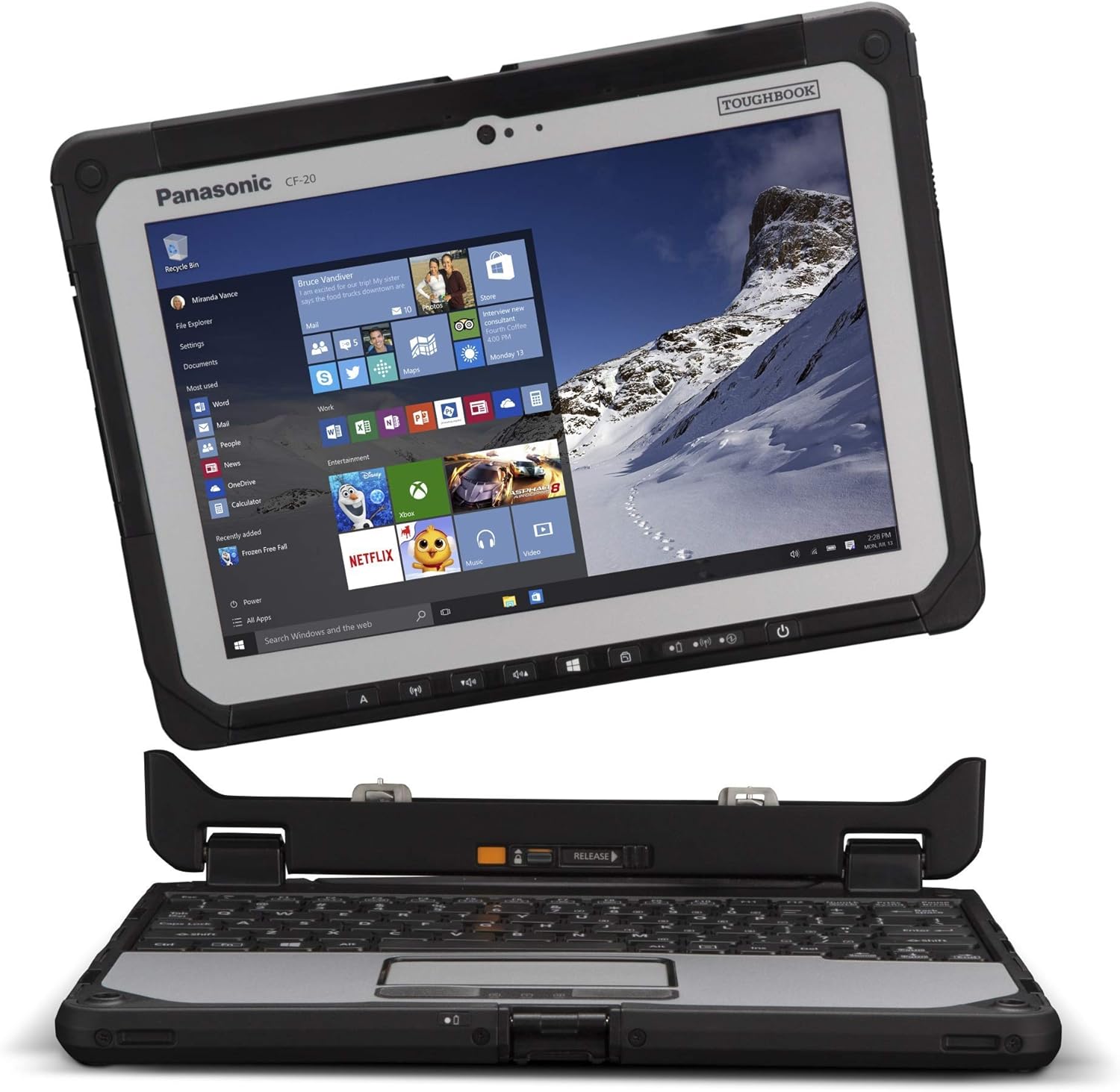 Panasonic Toughbook CF-20, 10.1" Multi Touch, 1920 x 1200, m5-6Y57@1.1GHz, 8GB, 128GB SSD, Wi-Fi, Bluetooth, Dual Pass, Webcam, Rear Camera, Emissive Backlit Keyboard, Win 10 Pro, 4G LTE (Renewed)