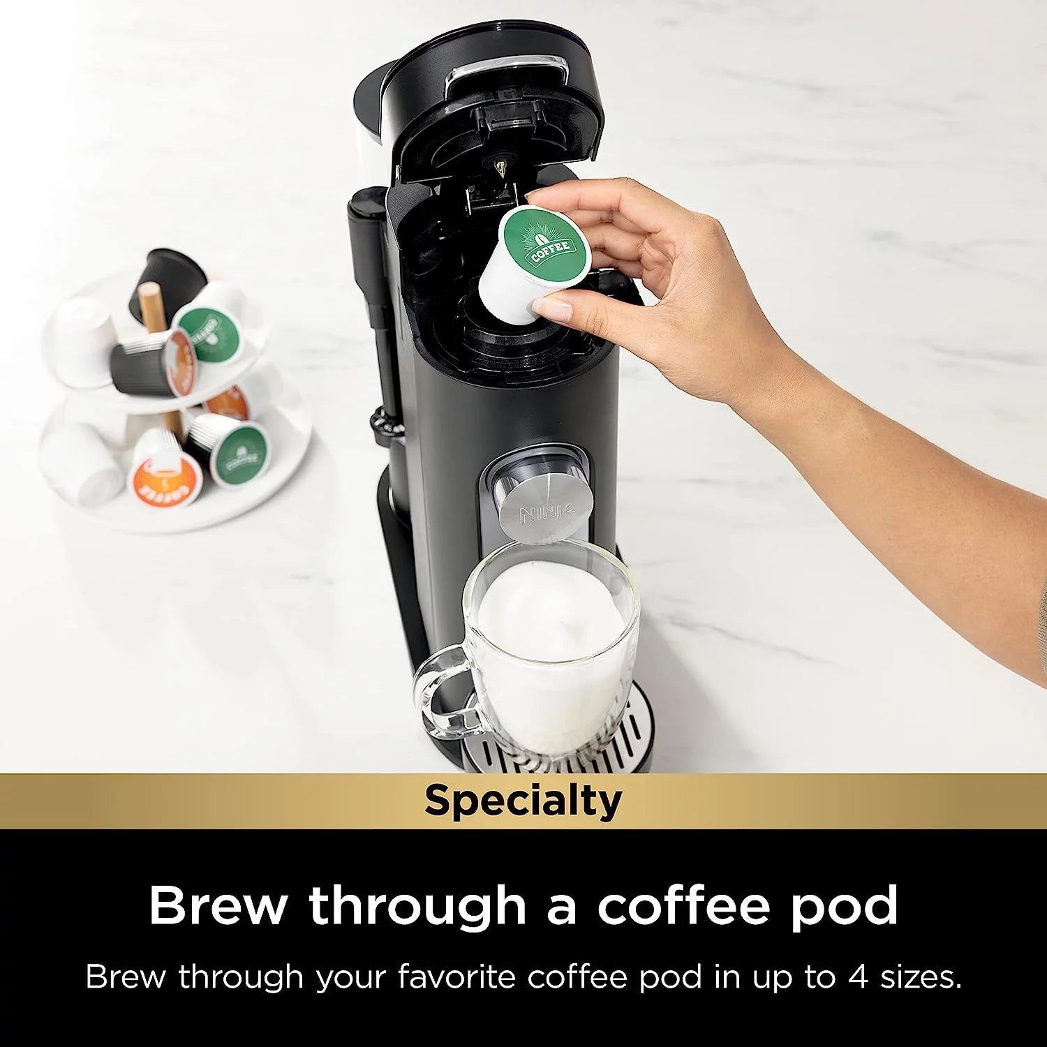 Ninja PB051 Pods & Grounds Single-Serve Coffee Maker with Milk Frother, Black V889413