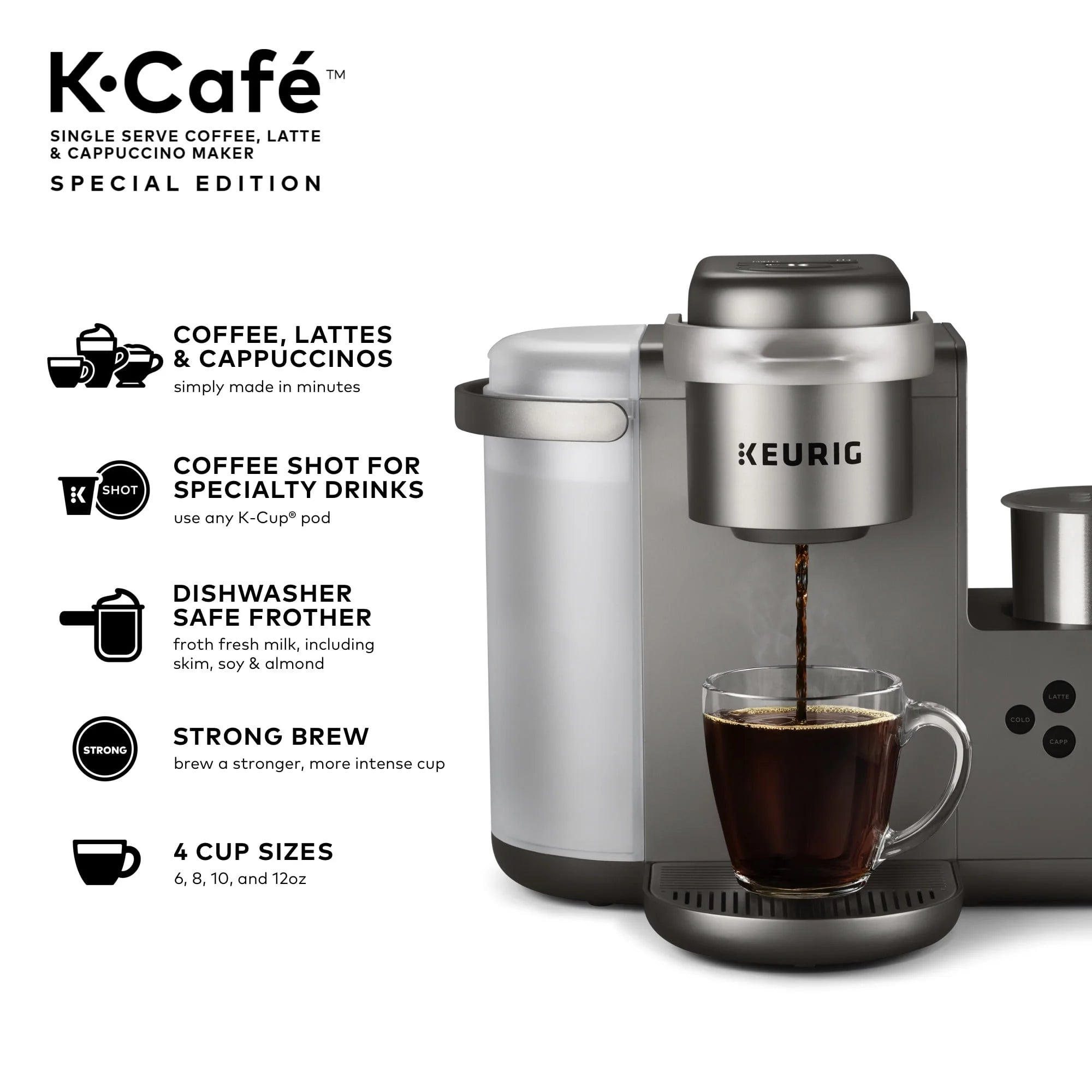 Keurig K-Cafe Special Edition Single Serve K-Cup Pod Coffee, Latte and Cappuccino Maker, Nickel N34174