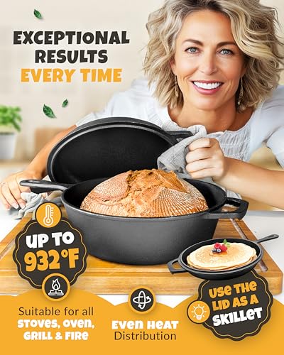 Rectangular Cast Iron Dutch Oven for Bread Baking with Lid, 3.2QT Q40886