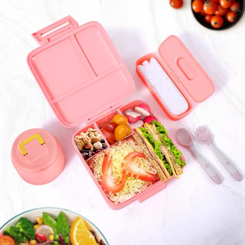 Bento Lunch Box for Kids with 5 Compartments and Thermos, Blue Dinosaur G749