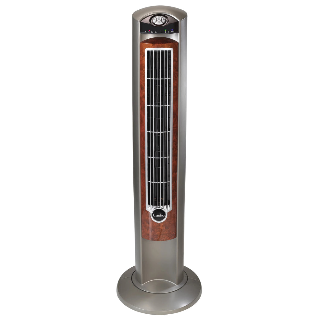 Lasko 42 Wind Curve Tower Fan with Ionizer and Remote, Gray/Woodgrain C6204