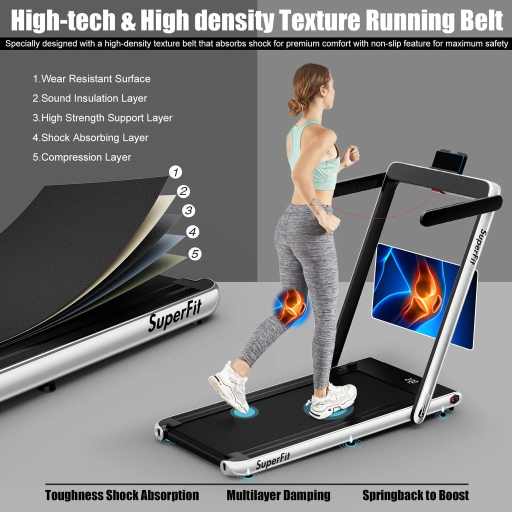 SuperFit 2 in 1 Folding Treadmill with APP Control Speaker Black D991