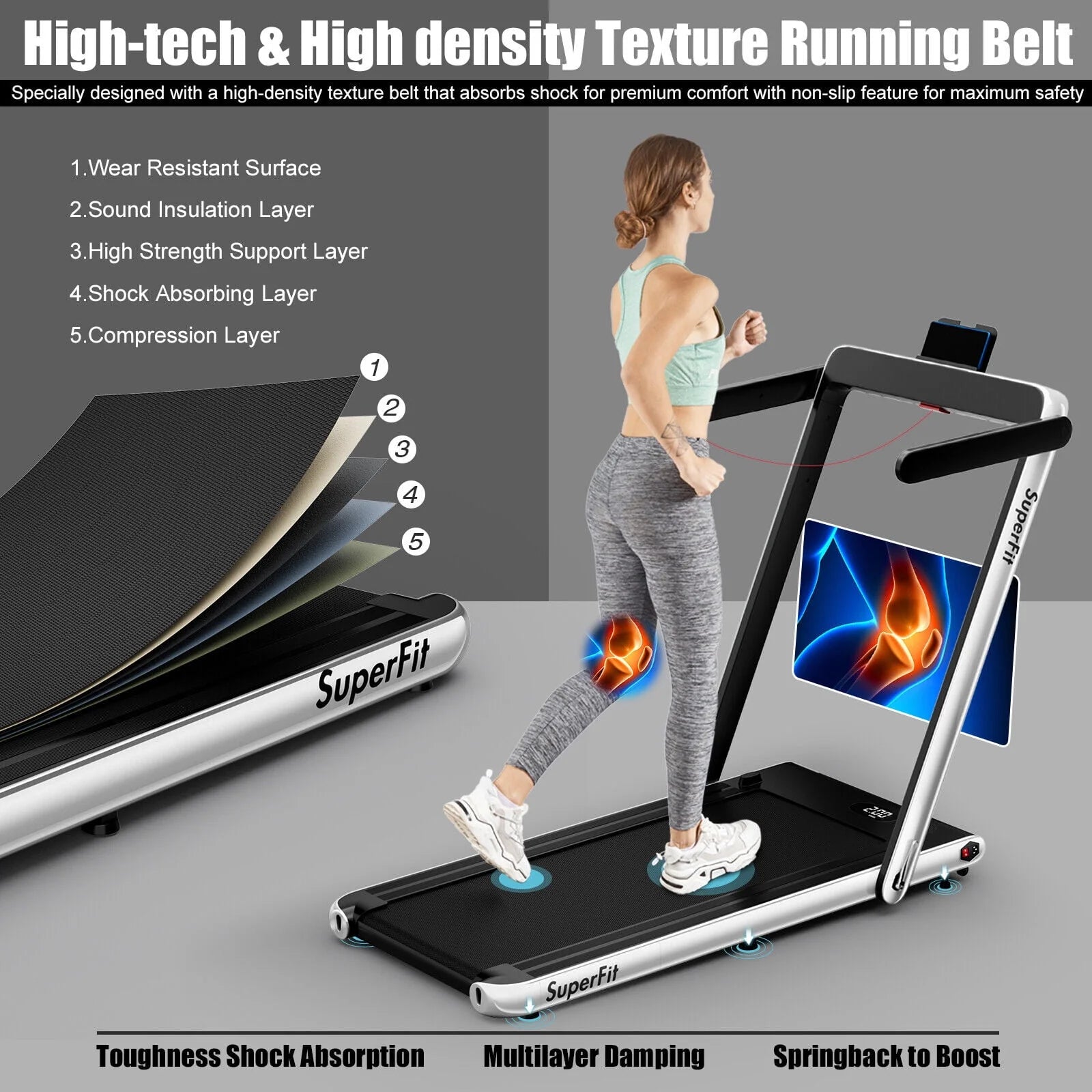 SuperFit 2 in 1 Folding Treadmill with APP Control Speaker Black D991